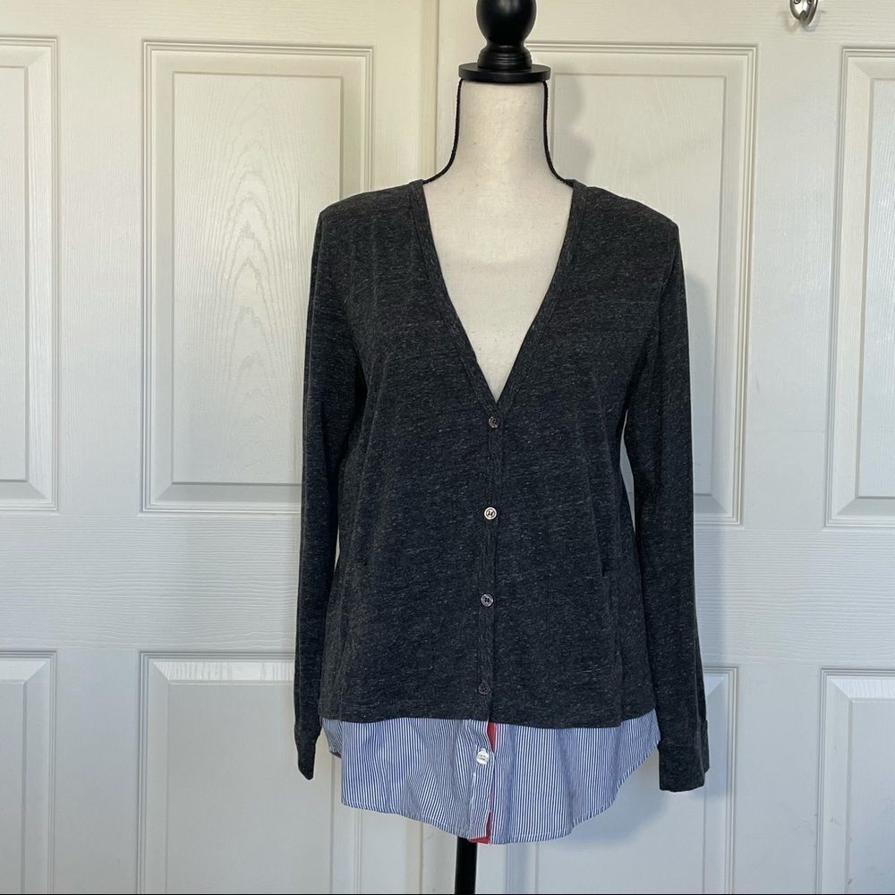 Anthropologie Vintage Clu Cotton V-Neck Cardigan Peek-A-Boo Striped Shirttail, M